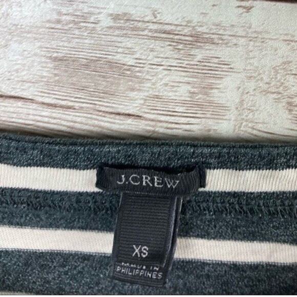 J Crew XS Long Sleeve Shirt Boat Neck Heather Gray White Striped Cotton Preppy - Picture 4 of 4